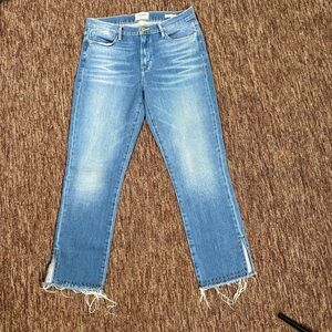 Frame Le High Straight Studded Split Ankle Jeans in Leopold Size 30
